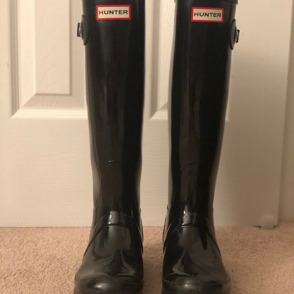 Women's Hunter Tall Gloss Rain Boots Black - Picture 1 of 6